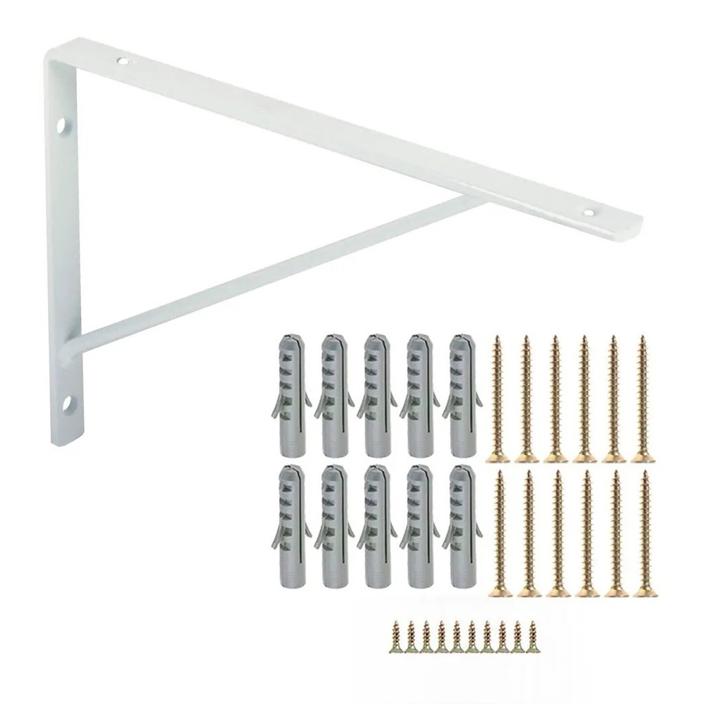 12 X Suporte Mão Francesa Prateleira 30cm Parafusos + Buchas