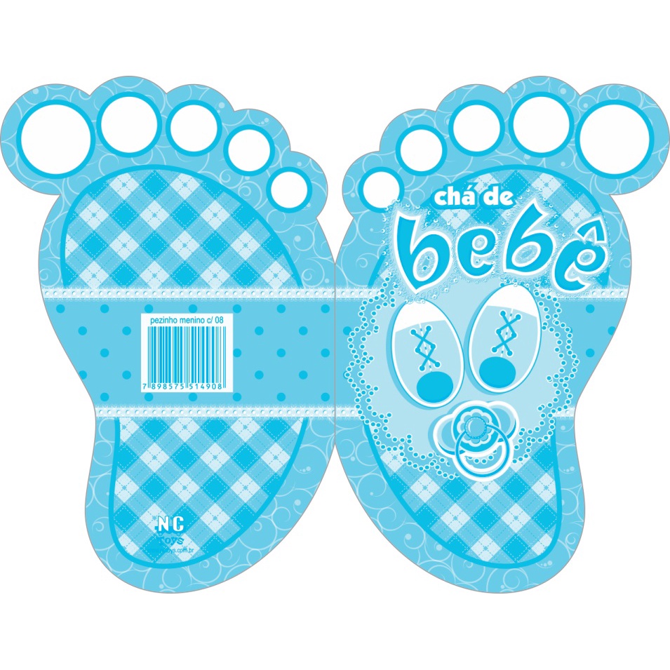 8 CONVITES CHÁ DE BEBÊ PEZINHO MENINO AZUL 36.1  NC TOYS CONVITE