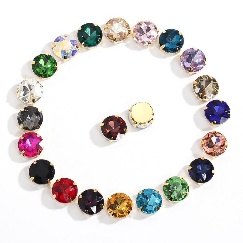 Strass Redondos Com Garra Dourada Para Vestido Costurado Em Pedra De Cristal Diamante Artesanato Enfeites De