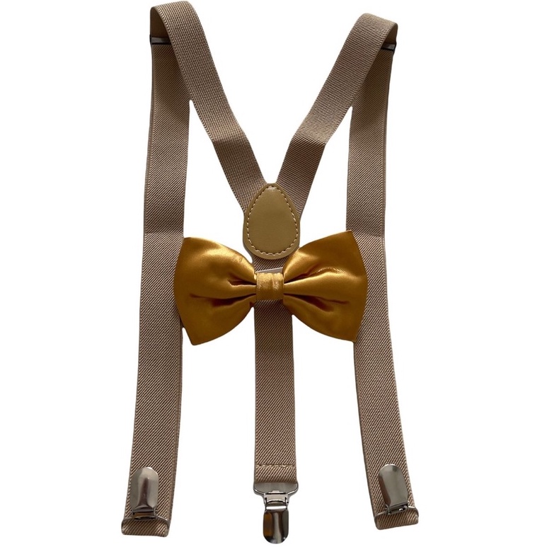Kit suspensório bege + gravata borboleta dourado SS:244+247