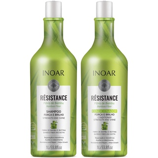 Kit Shampoo e Condicionador Litro Inoar Resistance Bambu Força Crescimento Brilho Biotina Resistência Botânico e Vegano