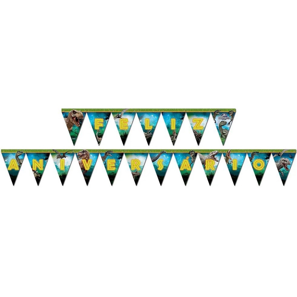 Faixa Decorativa Feliz Aniversário Festa Jurassic World - Festa Dinossauros - Festcolor Promo