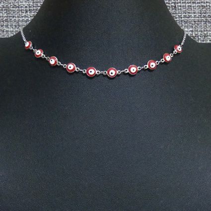 choker aço inox antialérgico - olho grego Vermelho -choker feminino