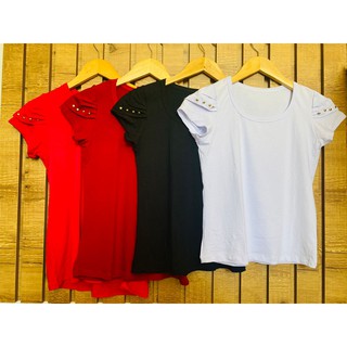 Kit 5 Blusa feminina básica t-shirt detalhe na manga