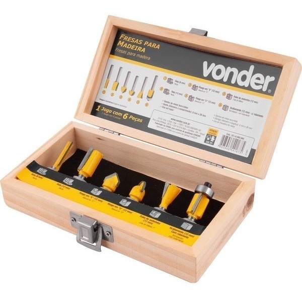 Jogo de Fresas para Madeira 6 e 12mm Vonder com 6 Peças 5314060060 em Oferta na Shopee