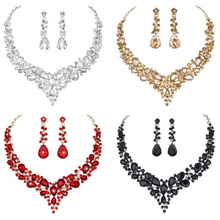 Conjunto De Jóias Femininas Joias De Noiva Para Casamento Colar De Cristal Austríaco E Brincos Em Forma Mulheres Presentes Servestidos Com Vestido De