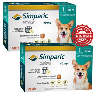 2 Caixas de Simparic de 10,1 a 20 Kg (40 mg) de 1 comprimido/caixa - Antipulgas, Carrapatos e Sarnas em Oferta na Shopee