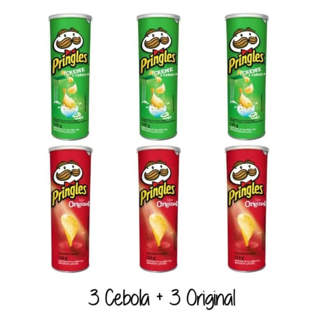 Kit 6 Batata Pringles = 3 cebola + 3 original