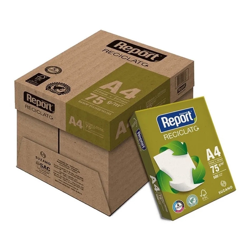 Papel Sulfite A4 75g Reciclado Caixa Com 1500 Fls Report