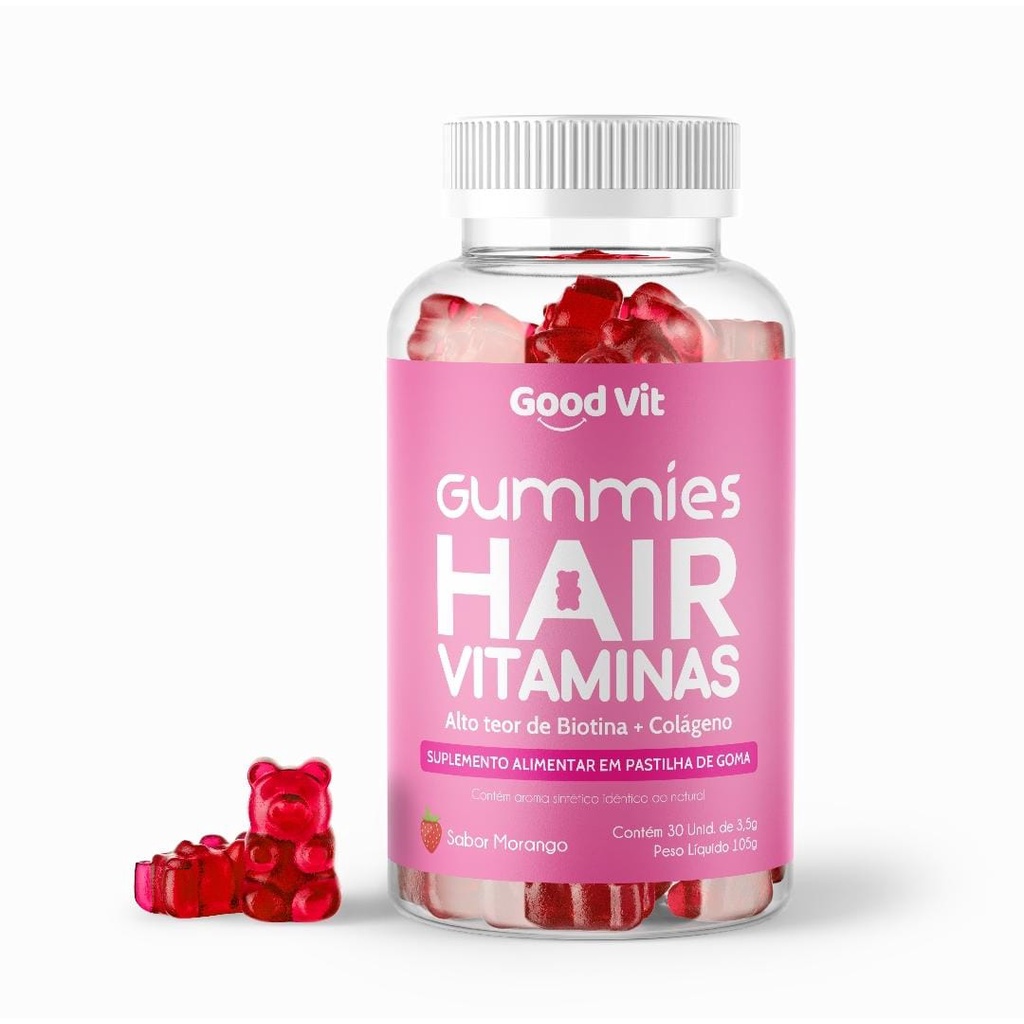 Gummies Golden Vit 30 Gomas Hair Unhas e Cabelos mais Fortes e Bonitos Super Biotina