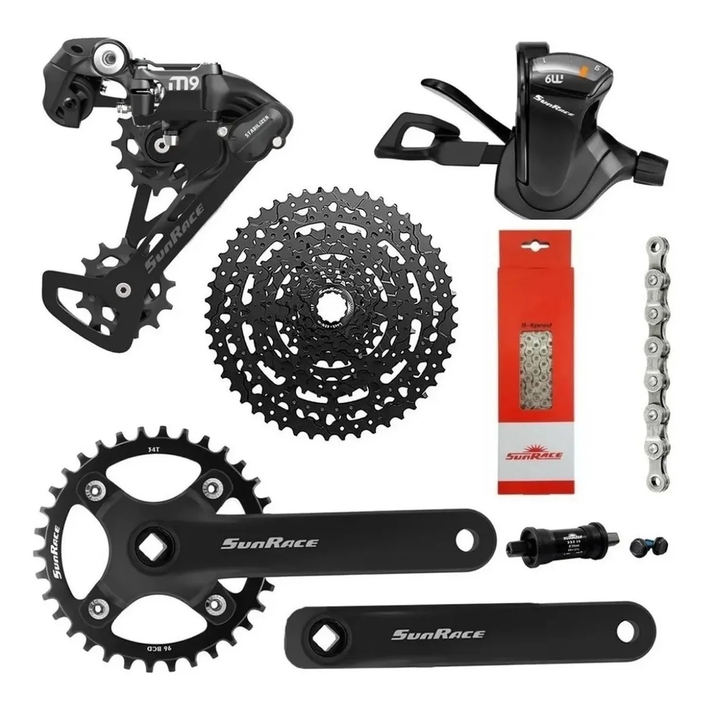 Kit Grupo Bicicleta Transmissão Sunrace 9v Dkm 1x9v Com Cassete 11-50 Bike Mtb