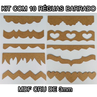 Kit 10 Régua Barrados para pachwork em mdf cru de 3mm