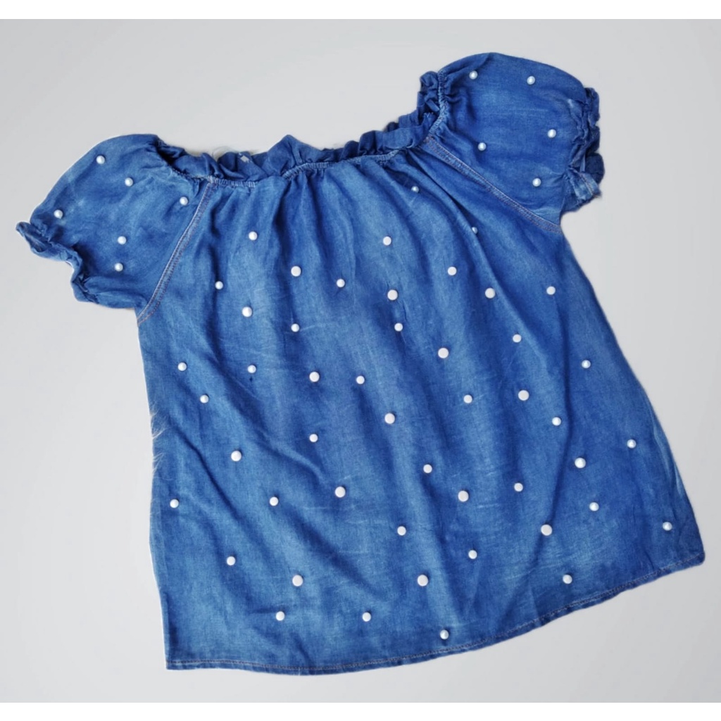 Blusa Ciganinha De Jeans Leve Com Perolas