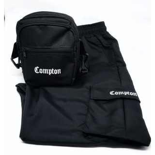 Kit Calça Corta Vento Jogger Cargo Compton Unisex + Shoulder Bag Compton Street Wear