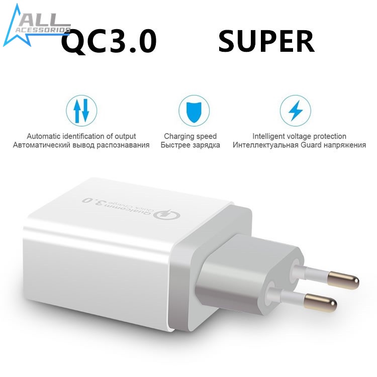 Carregador Turbo Tipo-C para Smartphone/AC-3.0/Carregador Rapido/Carregador Tomada Quick Charge 3.0 Nao Atrai Ima