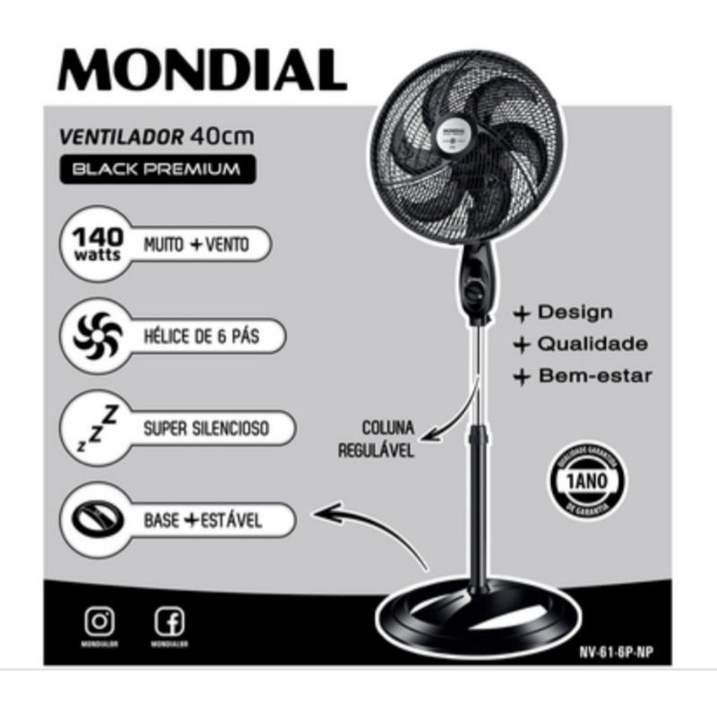 Ventilador de Coluna Mondial Super Power 40CM.