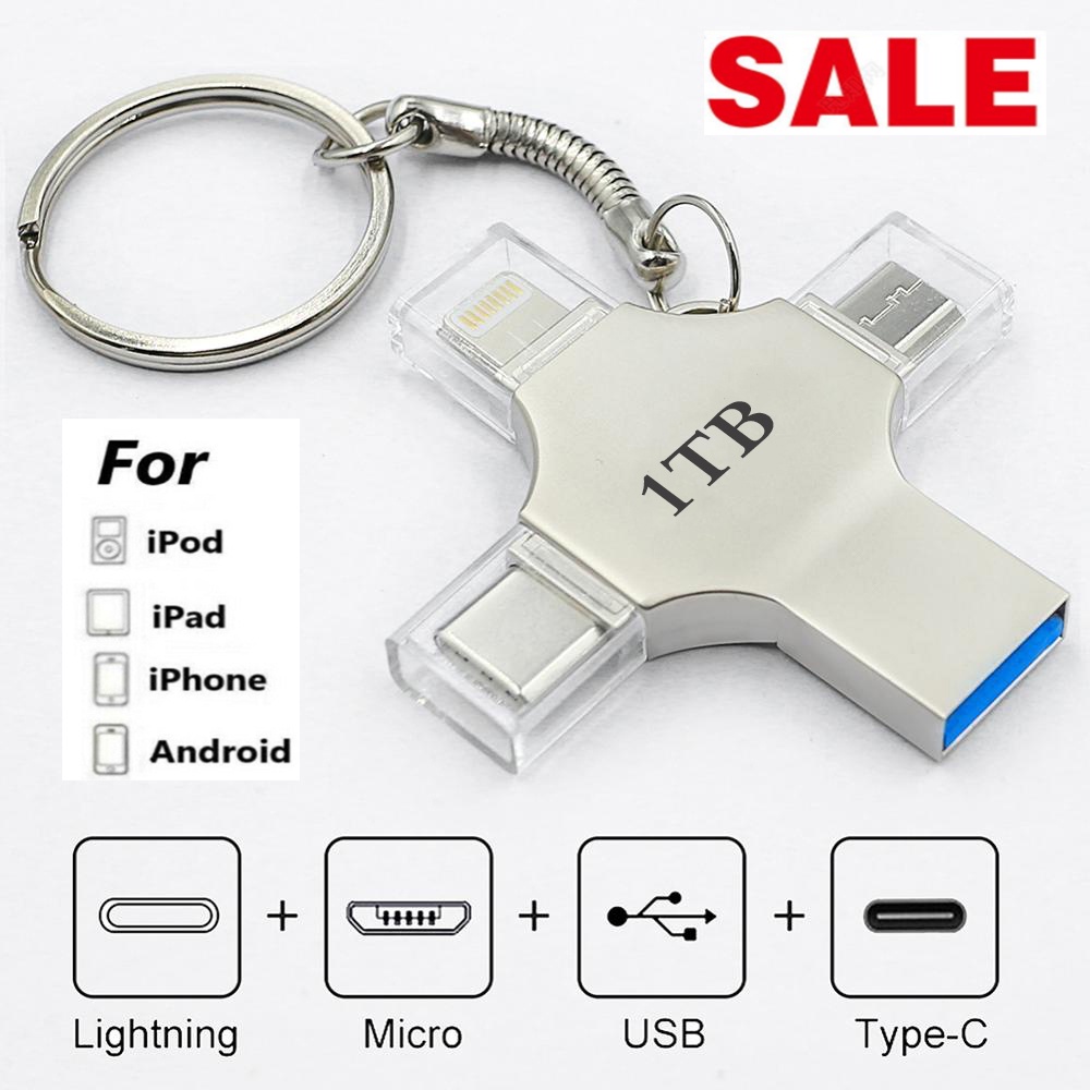 4 em 1 OTG USB3.0 Flash Drive 1TB Pen Drive 16GB Tipo-C USB Stick 128GB 256GB 512GB Memory Stick para iPhone Android PC