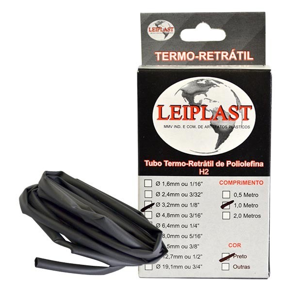 ESPAGUETE TERMO RETRATIL 3,2 MM PRETO - 1 METRO - LEIPLAST