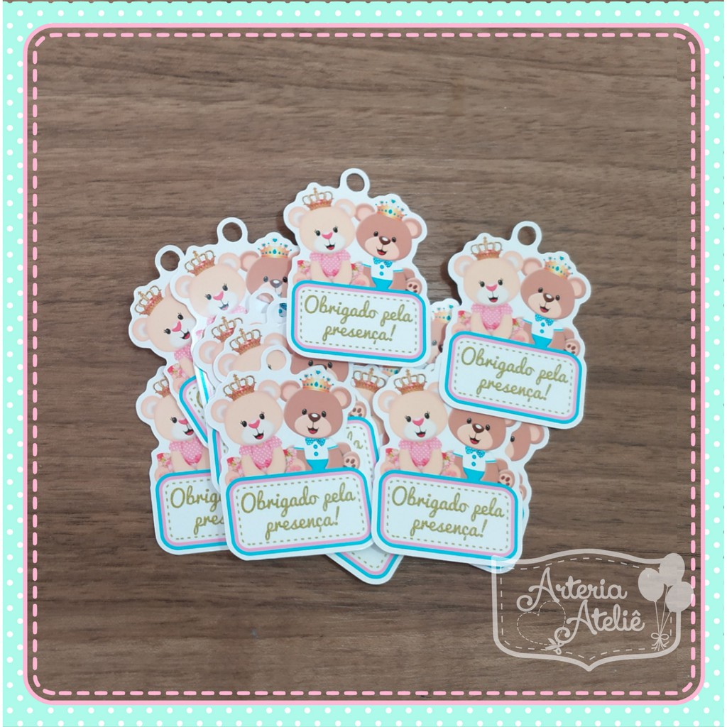 Tag de pendurar Lembrancinha Personalizados Decoração festa Chá bebê Revelação Bebê Urso Ursinho ursinhos azul e rosa