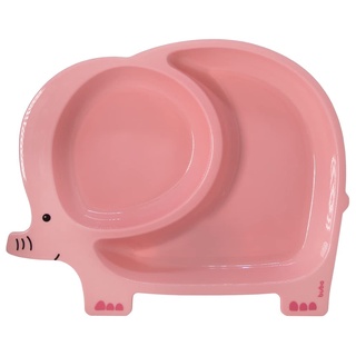 Prato Infantil Com 2 Divisórias Para Bebê +6 Meses Introdução Alimentar Elefante Rosa Buba