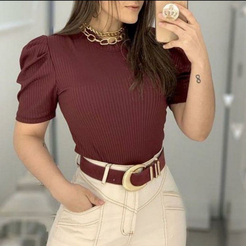 Blusa manga bufante princesa em Oferta na Shopee
