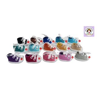 Tênis para bonecas baby alive, little mommy e simiilares - confeccionado em e.v.a glitter e fita para amarrar - (valor do par)
