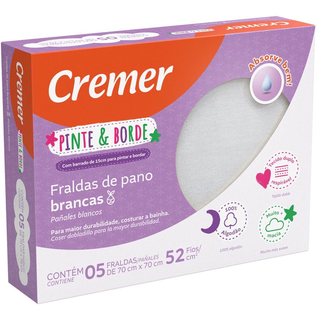 Fralda Cremer Luxo Branca Pinte E Borde Cx 5 Unidades - Envio imediato - Promoção