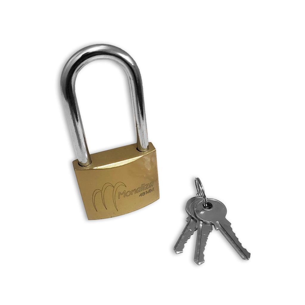 Cadeado 48 mm Haste Longa Latao 3 Chaves Portão Grande