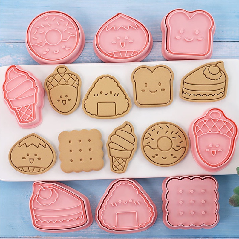 8pçs/Conjunto Desenho Animado Lanche Formato De Comida Molde De Biscoito Castanha cone De Pinheiro Arroz Bola De Torradeira Cortador fondant Ferramenta De Assar Bolo
