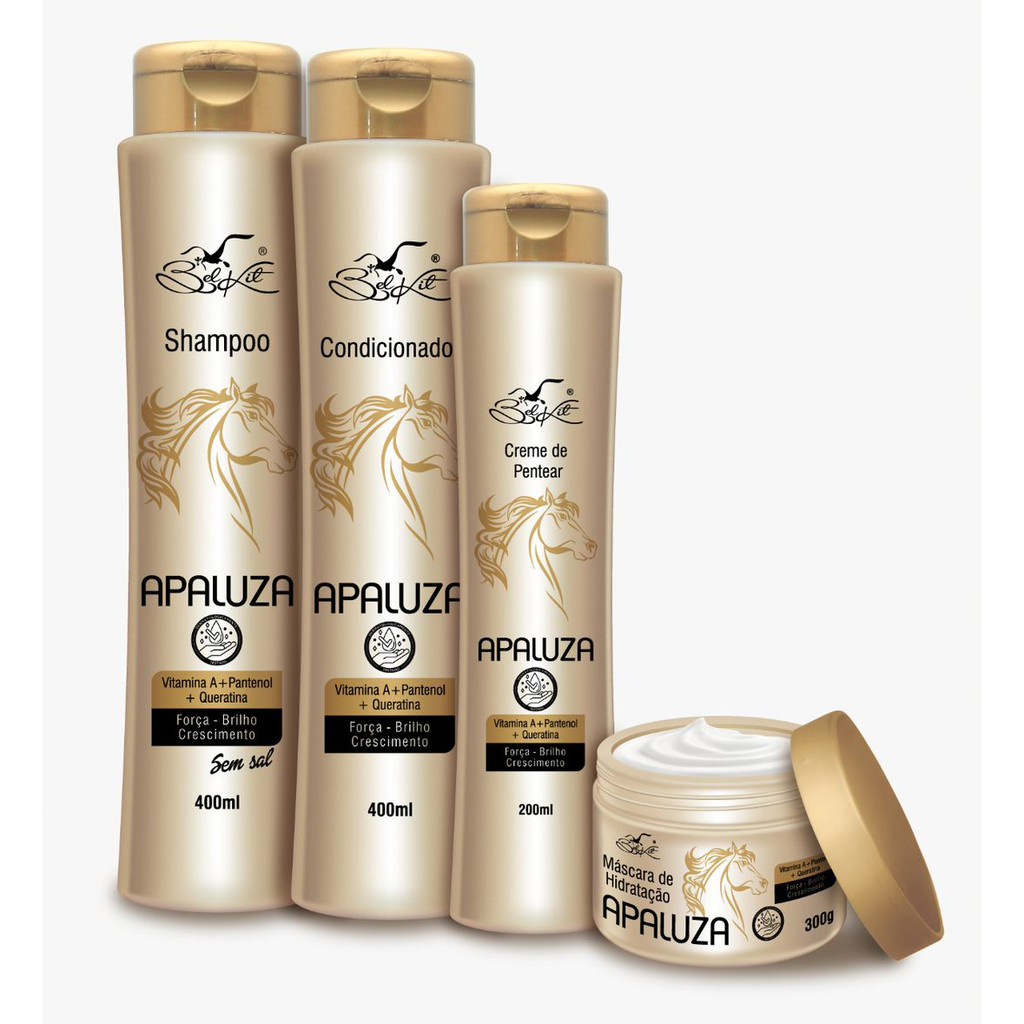 Kit Hidratação Tratamento Capilar Apaluza Belkit (Shampoo, Condicionador, Máscara e Leave-in)