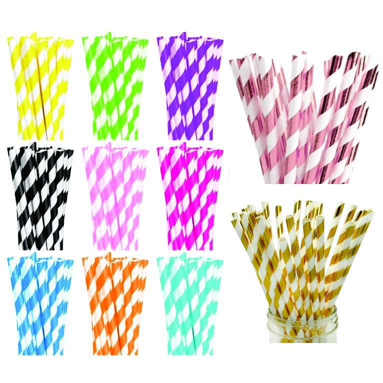 24 unds Canudo Papel Listrado Drinks Coquetel Festa