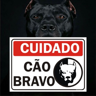 Placa sinalização Cuidado Cão Bravo em Oferta na Shopee