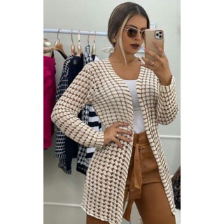 Casaco Kimono Tricô Feminino Cardigan Manga Longa Quadriculado de Inverno Básico Casual Faby Tricot em Oferta na Shopee