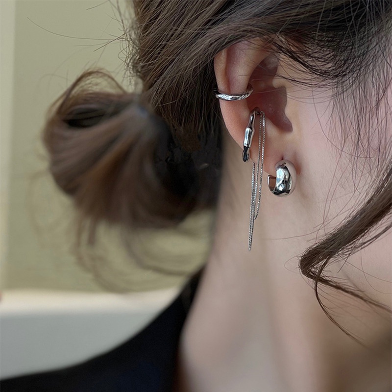 4 Pçs/SET Novo Design De Cor Prata Ouro Metal Geométrica Irregular Tassel Cadeia Brincos Clipe Para As Mulheres Não Perfurados Manguito Orelha