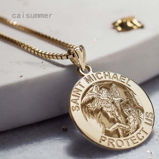 Colar De Medalhas Redondo Anjo São Michael Prata Ouro Cadeia De Clavícula Vintage