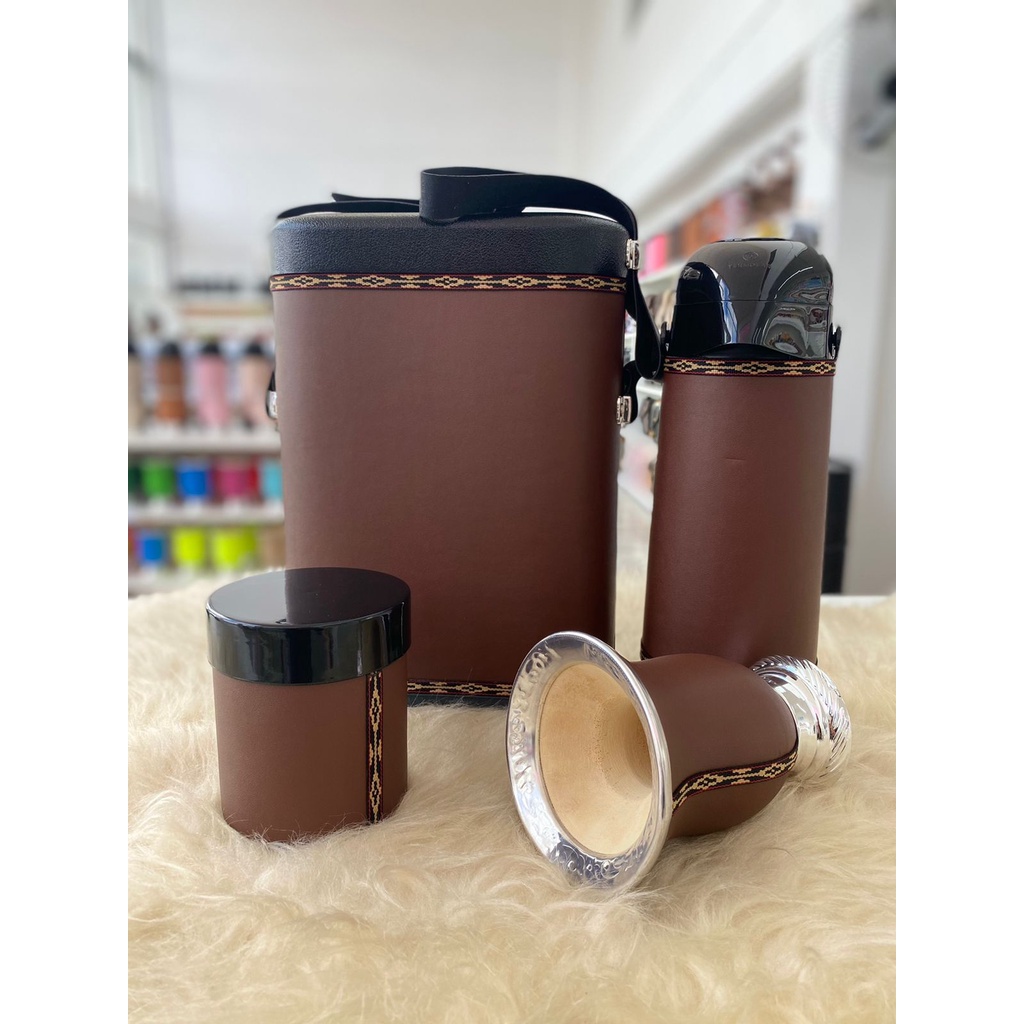 Kit de chimarrão mateira fechado - Liso - Marrom Café em Oferta na Shopee