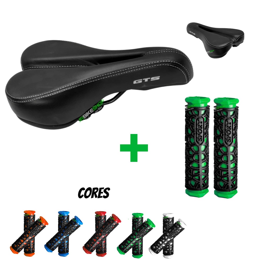 KIT Selim Banco Bike Mtb Vazado Gts + Manopla - Cores Promoção