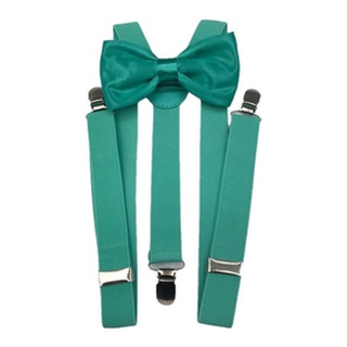 Kit Suspensório E Gravata Borboleta Adulto Infantil Verde Água