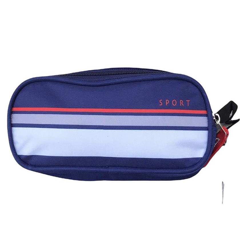 Estojo bolsinha escolar Masculino Clio Company Sport duplo com listras 2 ziper