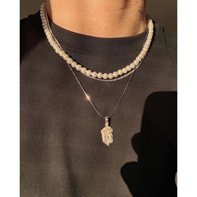 colar de pérolas masculino trapper