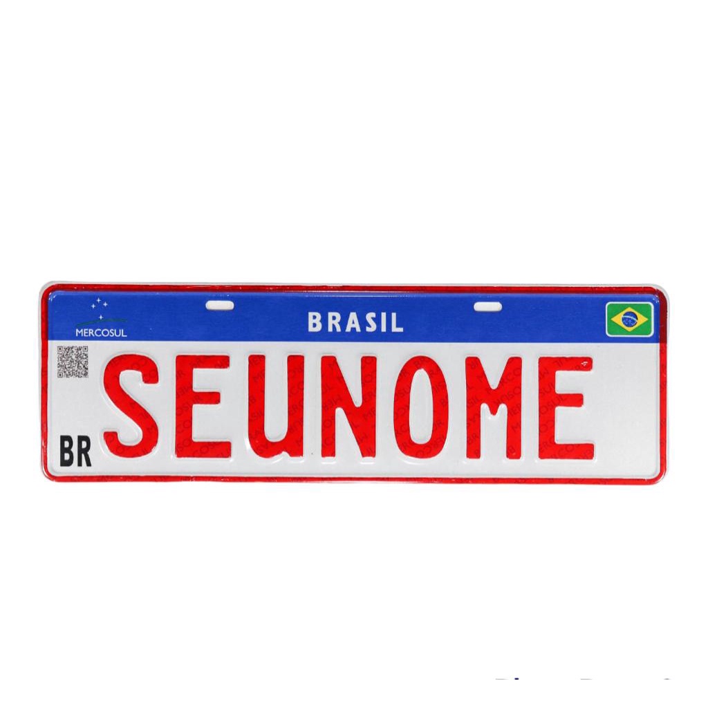 Placa De Carro Personalizada Em Vermelho Mercosul Em Alumínio Com Nome ...