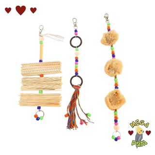 Brinquedo Kit 3 Penduricalhos Mordedor Calopsita, Agaporni, Periquito, Ring Neck, Papagaio, Aves