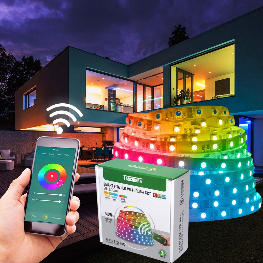 Fita Led Taschibra Smart Wi-Fi 4,8W/M CCT+RGB 90 Leds Bivolt 5 Metros