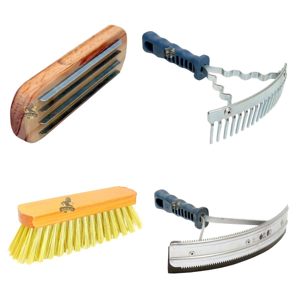 Kit Escovão + Pente de Crina + Raspadeira e Rodo Raspador