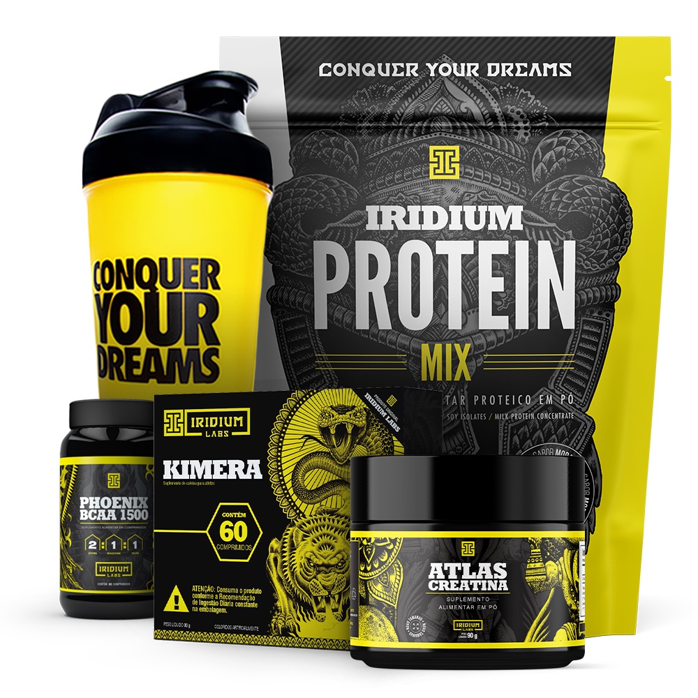 Kit Iridium Whey Protein Mix e Kimera Thermo e Creatina e BCAA e