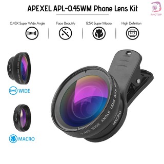 PR* Kit de Lentes de Telefone APEXEL APL-0 45WM com Super Ângulo X0 45/Super Macro 12 5X de Câmera HD com Clipe