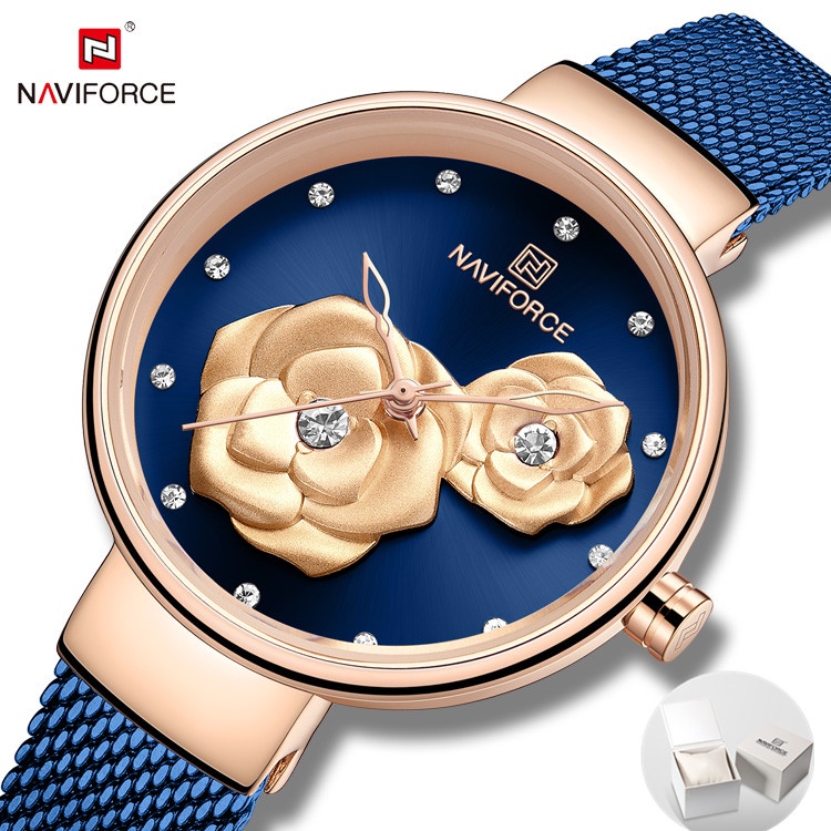 NAVIFORCE 5013 Relógios Mulher Top Brand Luxury Fashion Pulseira De Aço Inoxidável Relógio De Quartzo Liga Flor À Prova D'água Menina em Oferta na Shopee