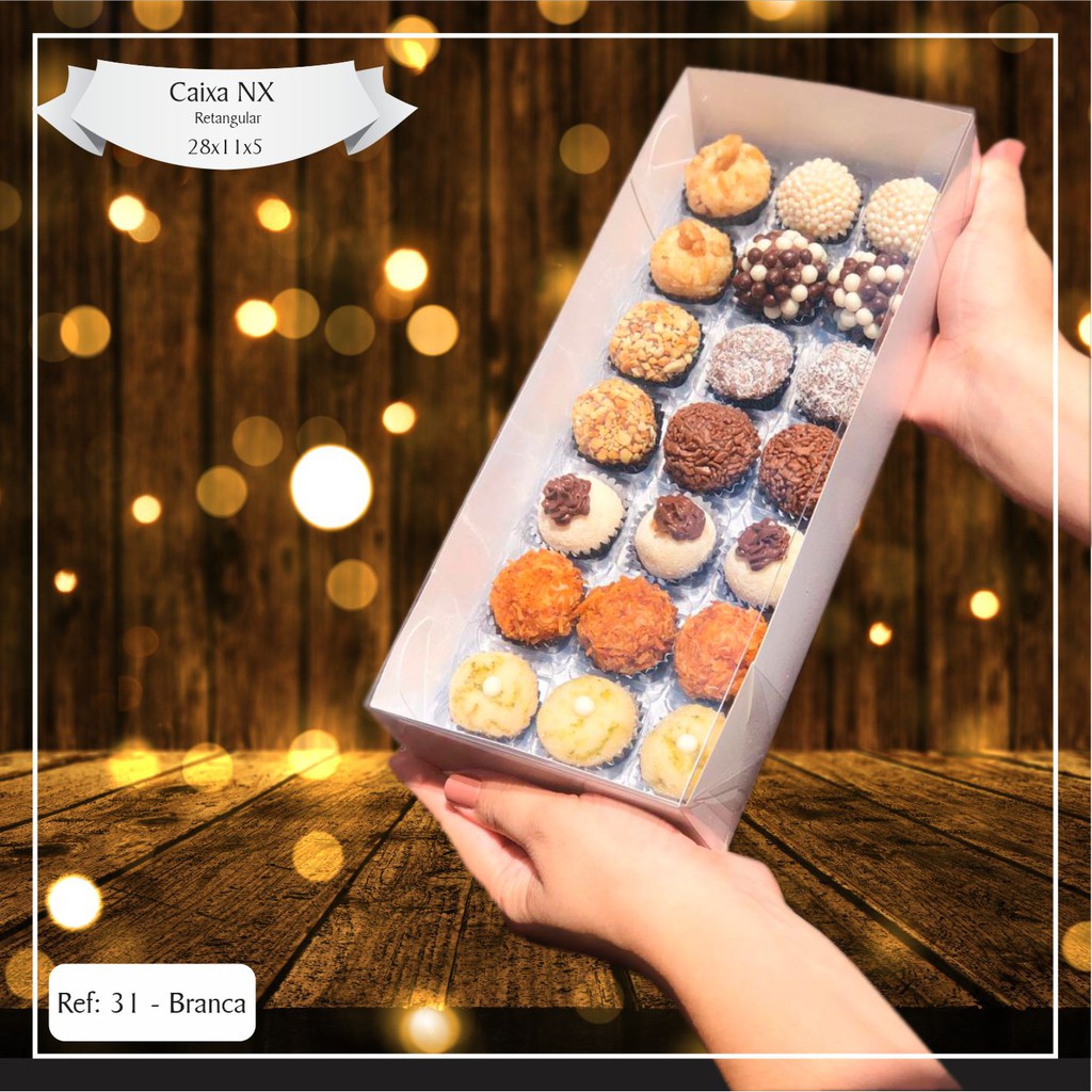 10 ~50 Caixas Embalagem 21 Doces Com Visor em  Acetato BRANCA 28x11x5 - Ref. 31NX ( Chocobraz ) - Home & Living