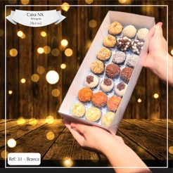 10 ~50 Caixas Embalagem 21 Doces Com Visor em Acetato BRANCA 28x11x5 - Ref. 31NX ( Chocobraz )(CHOCO)