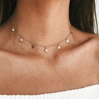 Cordão Feminino Simples Com Pingente Estrela De Cinco Pontas/Corrente De Clavícula De Metal